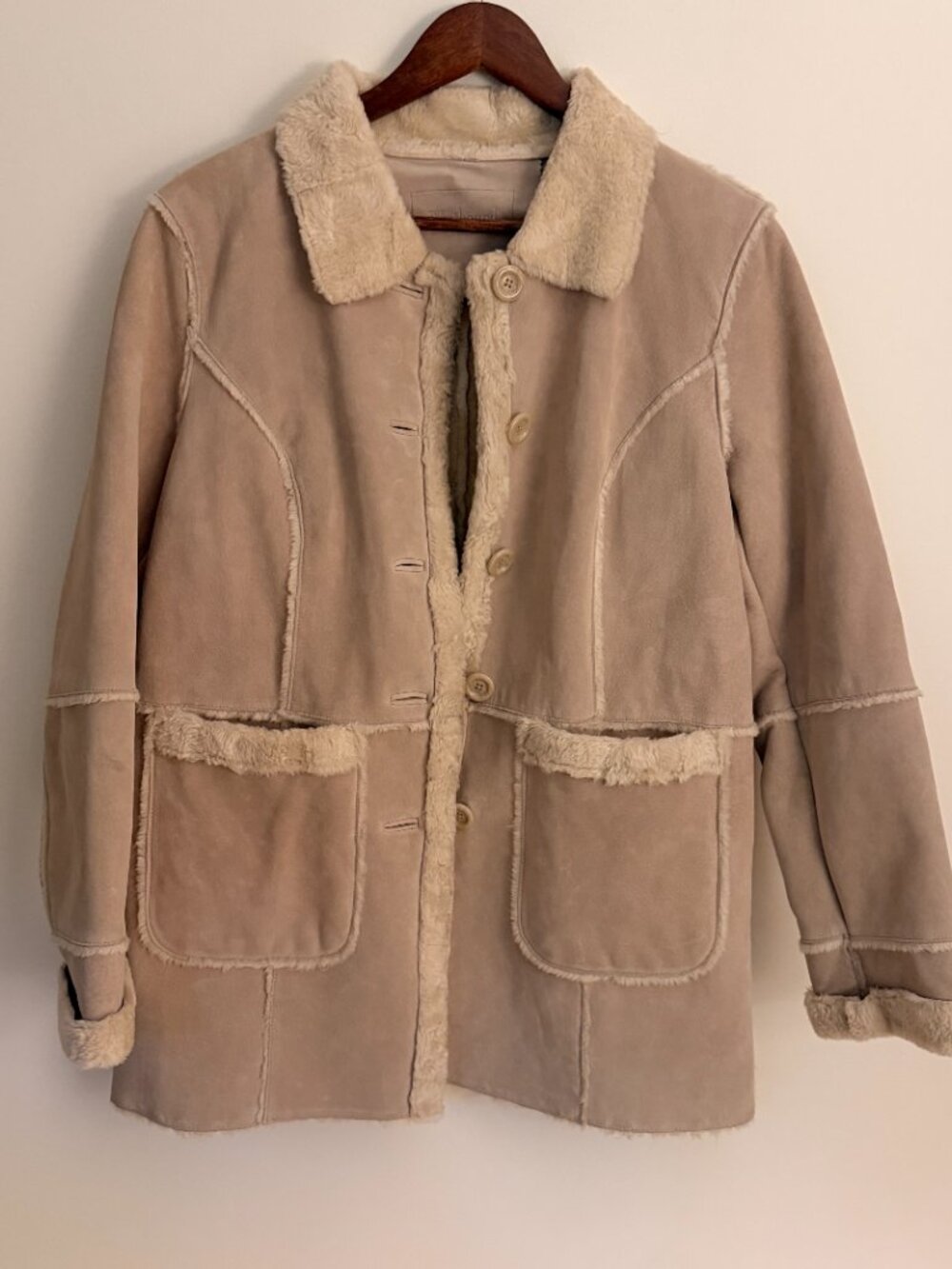 Vintage Women's Genuine Suede Jacket with Faux Fur Lining, Size Petite Medium